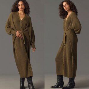 Anthropologie Olive Knit Sweater Dress Size L EUC